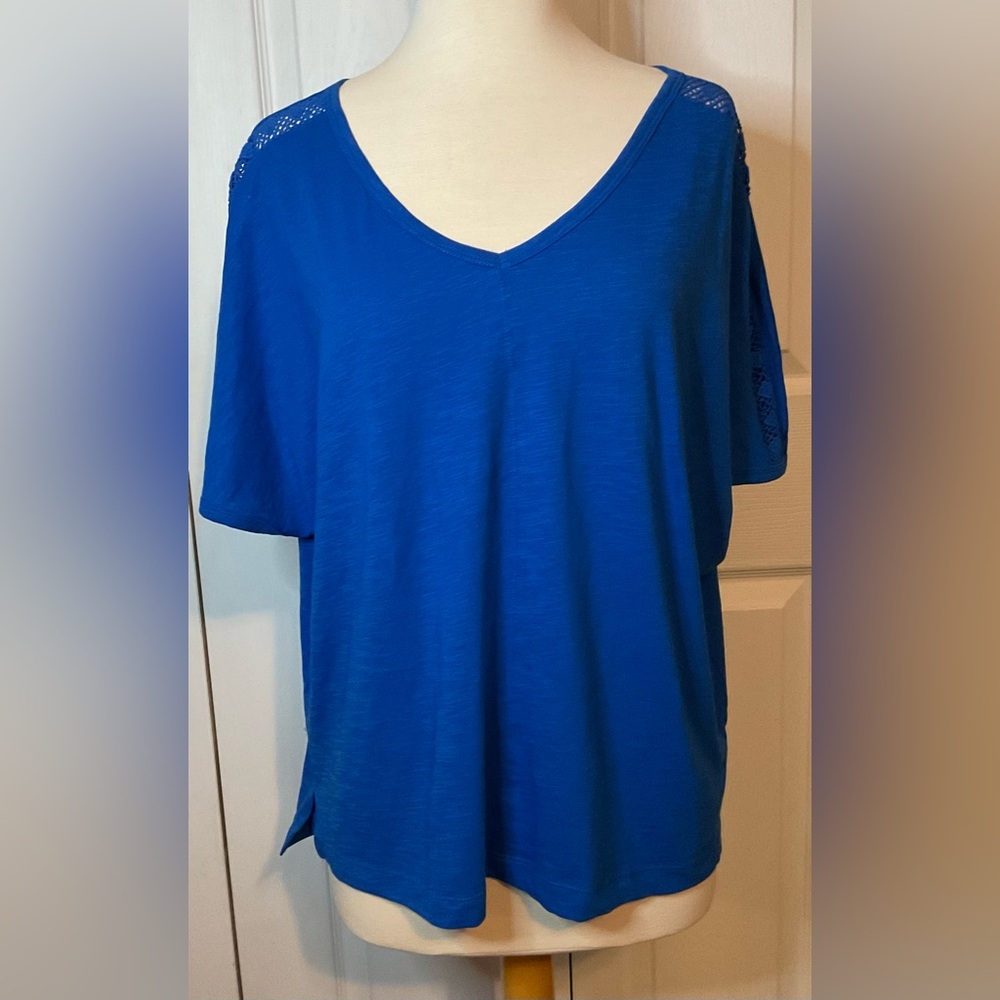 Sonoma V-Neck Blue Short Sleeve Top Shirt Size Large
